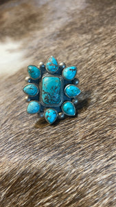 NON NATIVE 9 stoned turquoise ring